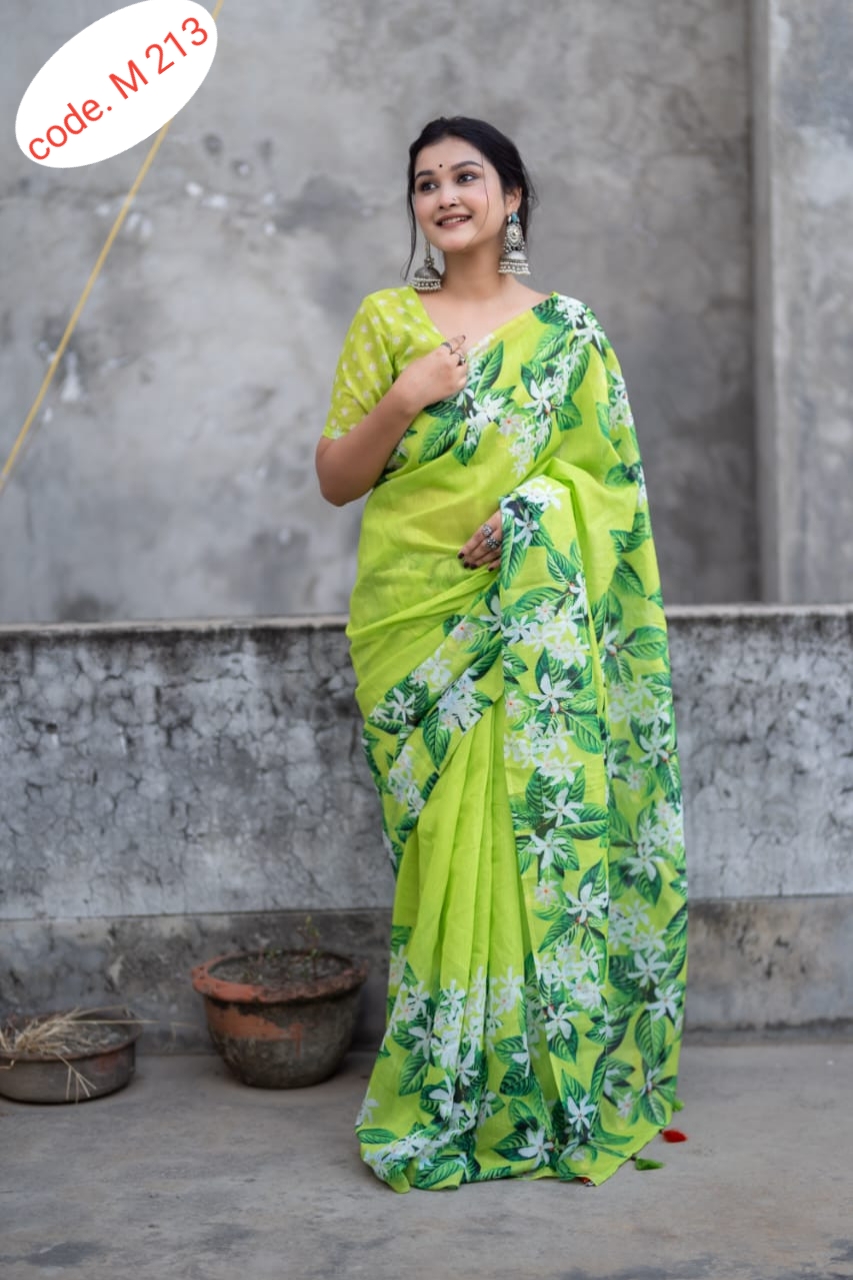 Half Silk Digital Print Saree code. M 213