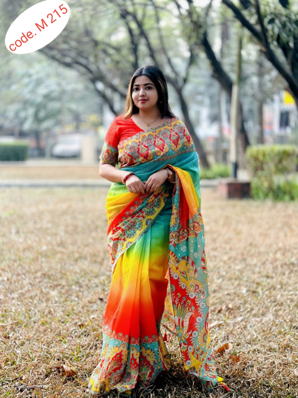 Half Silk Digital Print Saree code. M 215