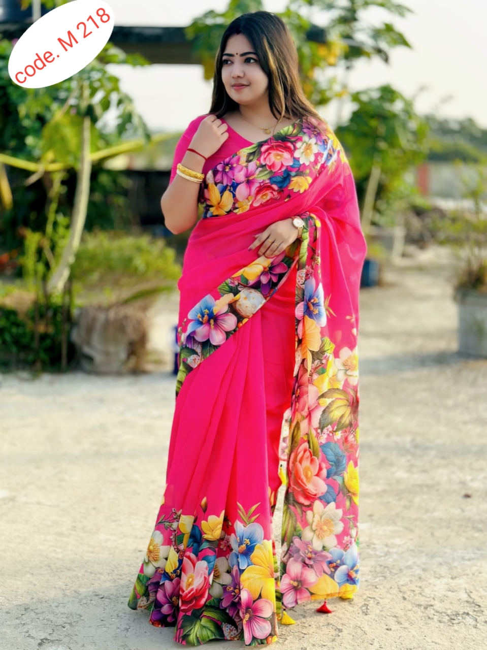 Half Silk Digital Print Saree code. M 218