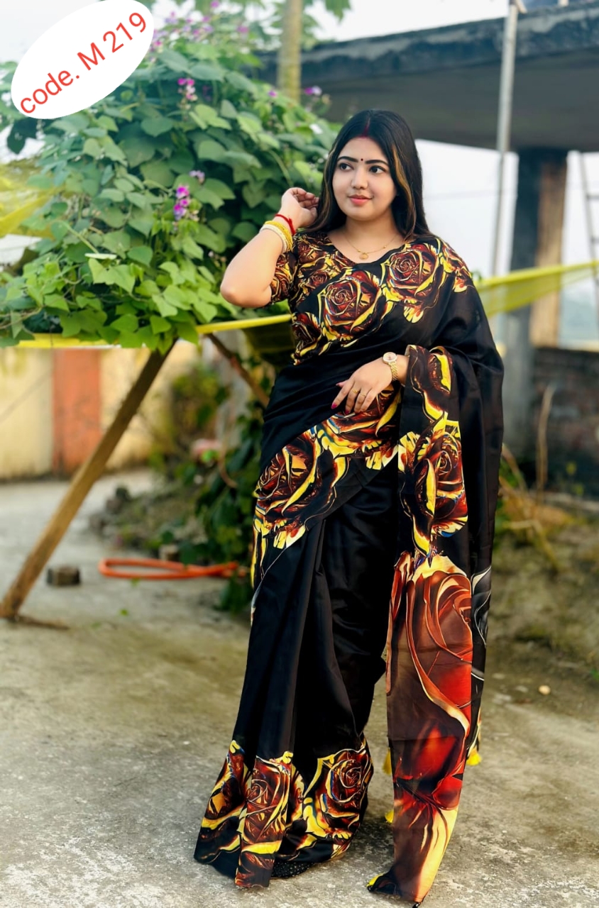 Half Silk Digital Print Saree code. M 219