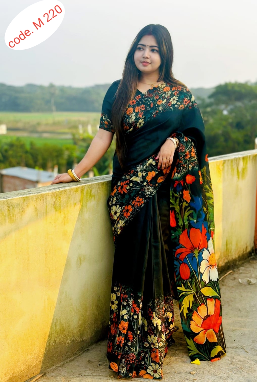 Half Silk Digital Print Saree code. M 220