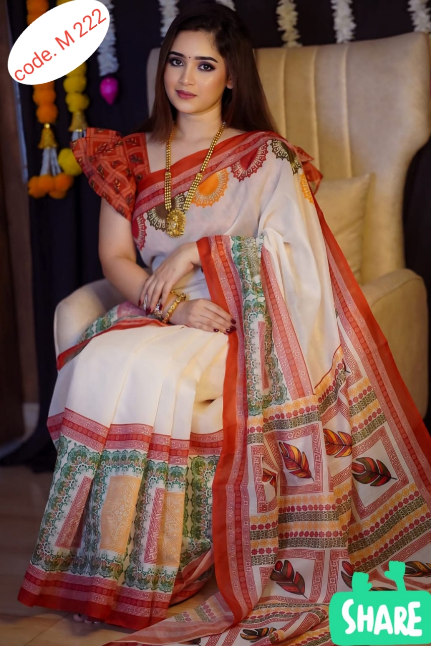 Half Silk Digital Print Saree code. M 222