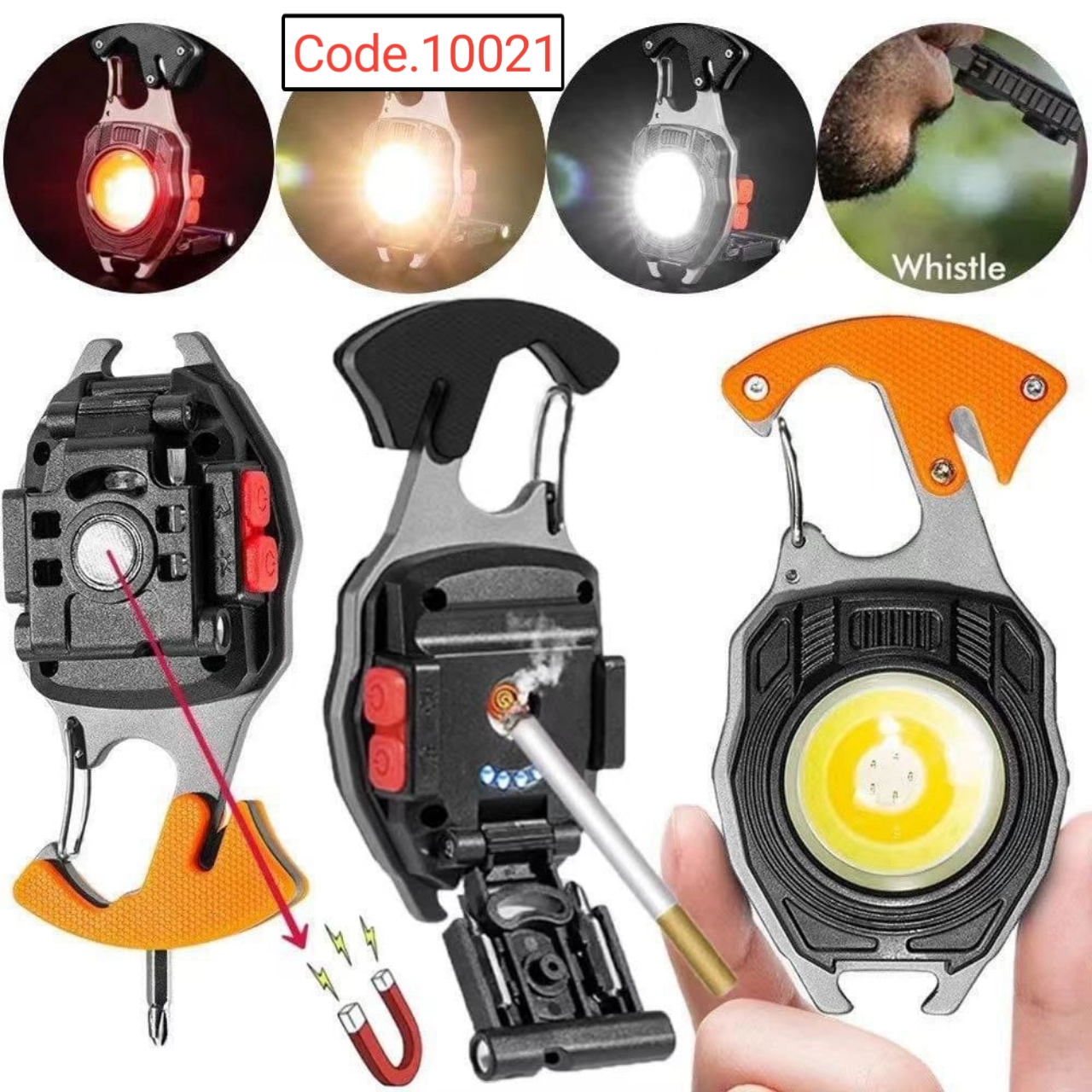 8in1 Multifunctional Keychain COB Light with Screwdriver and Lighter code. 10021