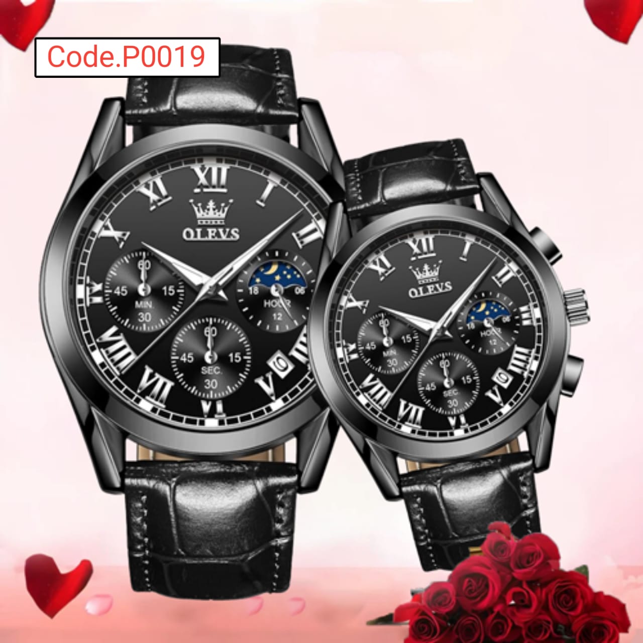 Olevs Leather Couple Watch C0de.P0019