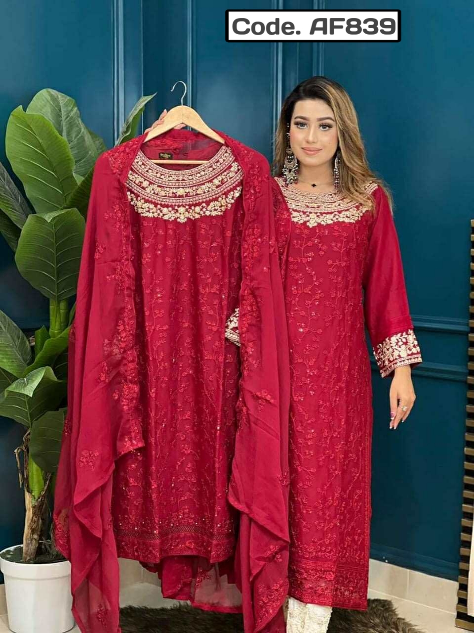 Pakistani Ceep Cenun jorjet Embrodery kaj kora .Code. AF839