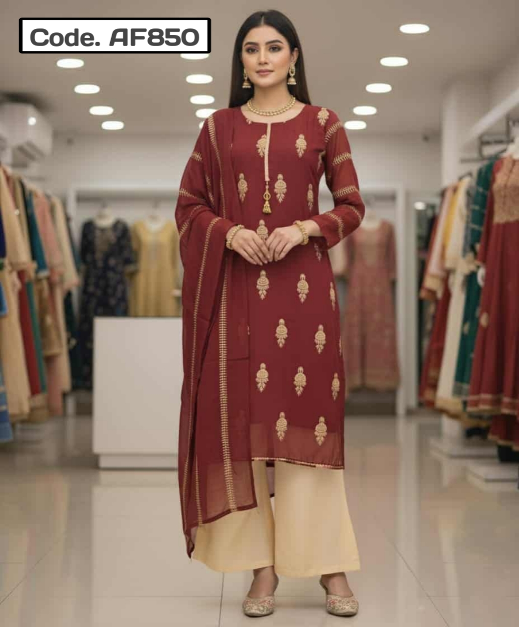 Indian Unstitched Jorjet Three Piece Code. AF850