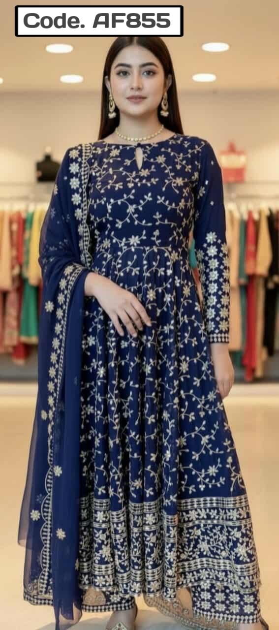 Semi-stitched Anarkali Embroidered Gown Code.AF855