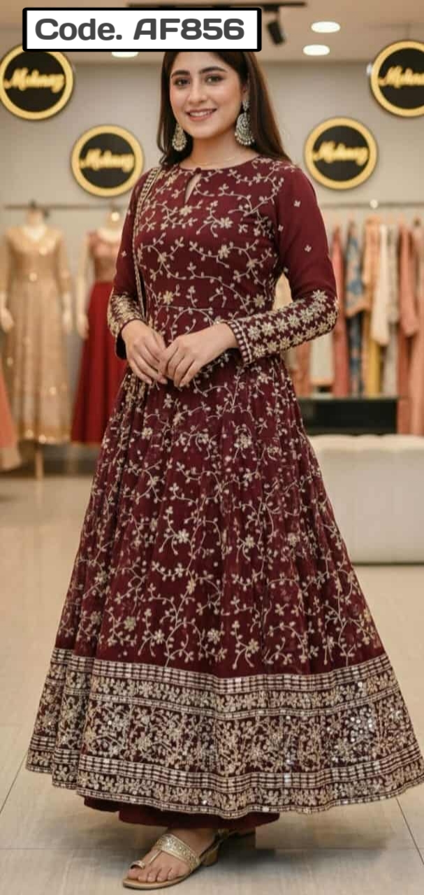 Semi-stitched Anarkali Embroidered Gown Code.AF856