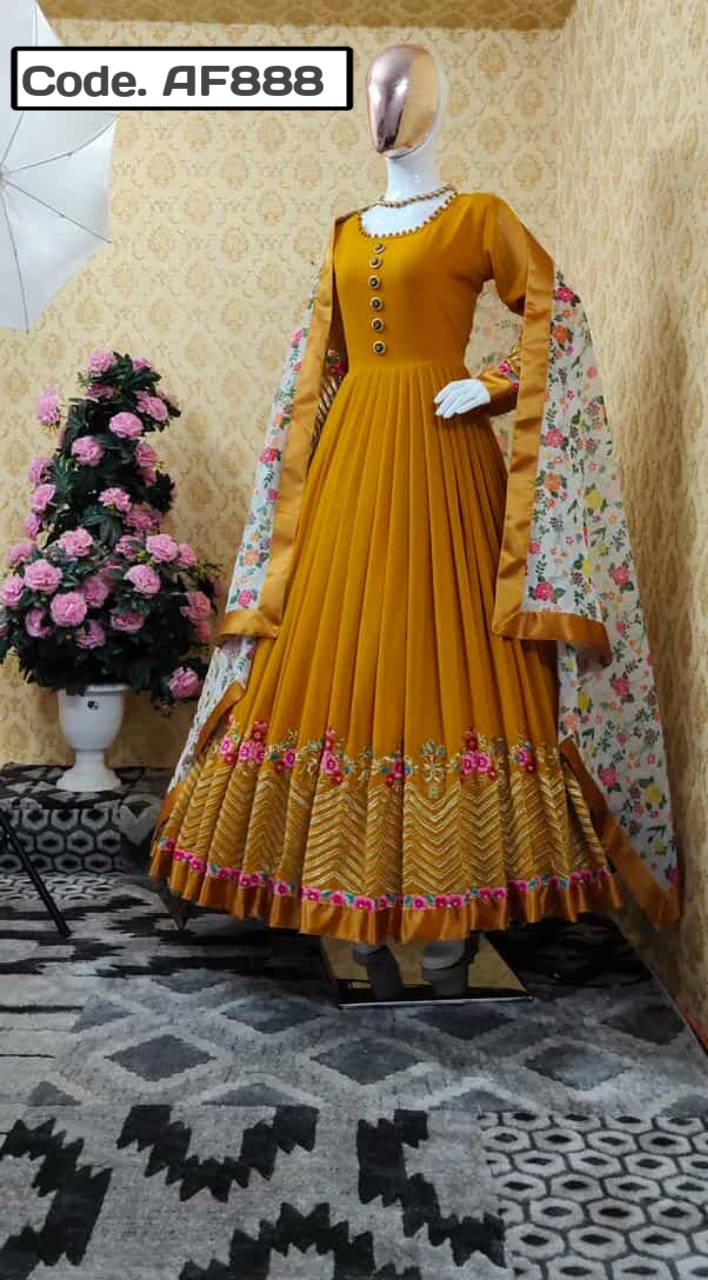 Semi-stitched Embroidered Party dress Code.AF888