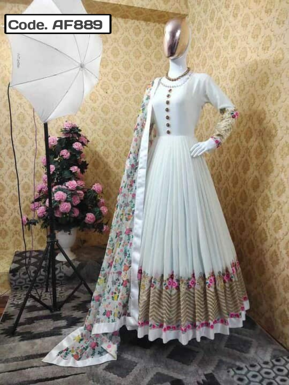 Semi-stitched Embroidered Party dress Code.AF889