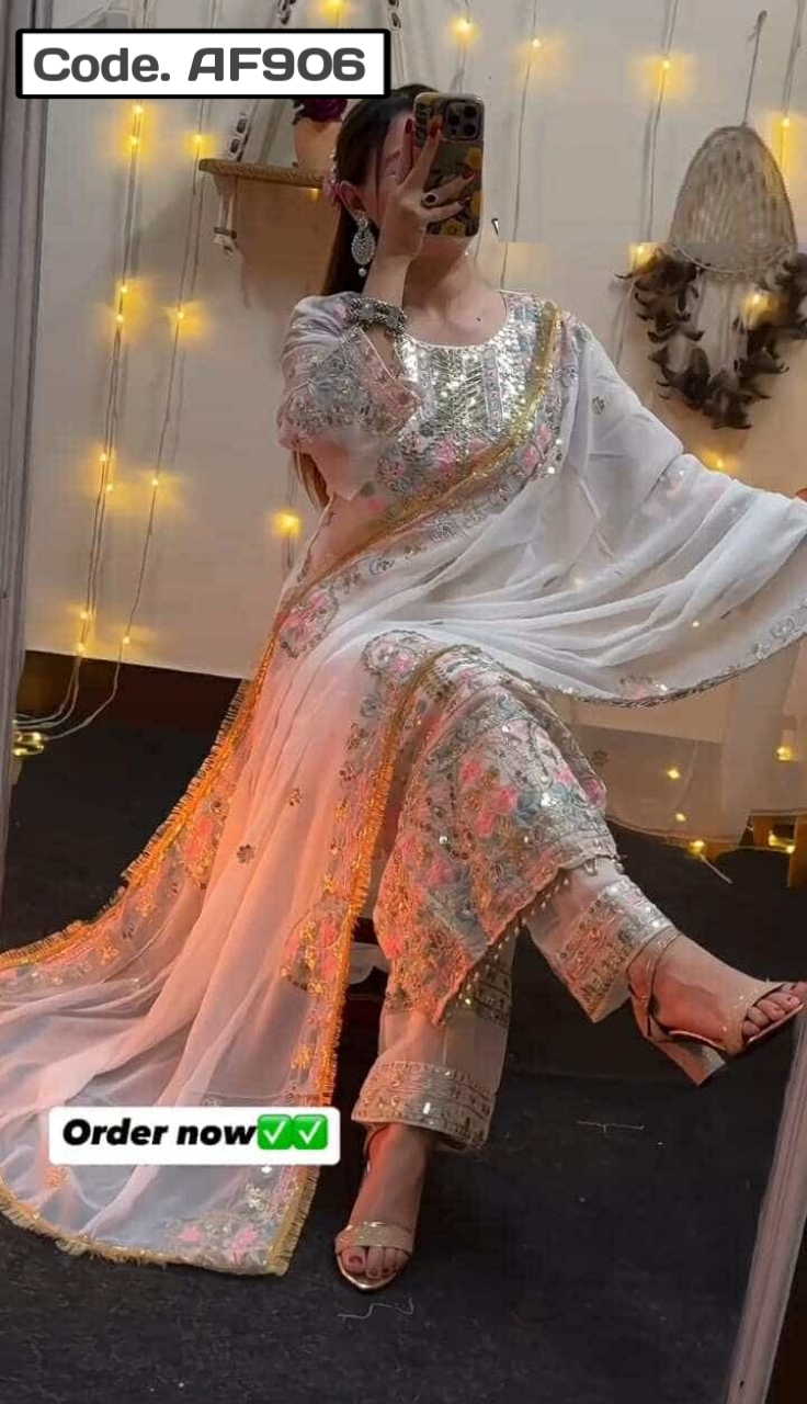 Georgeette Designer secuence Embroidery Salwar kameez Code.AF906