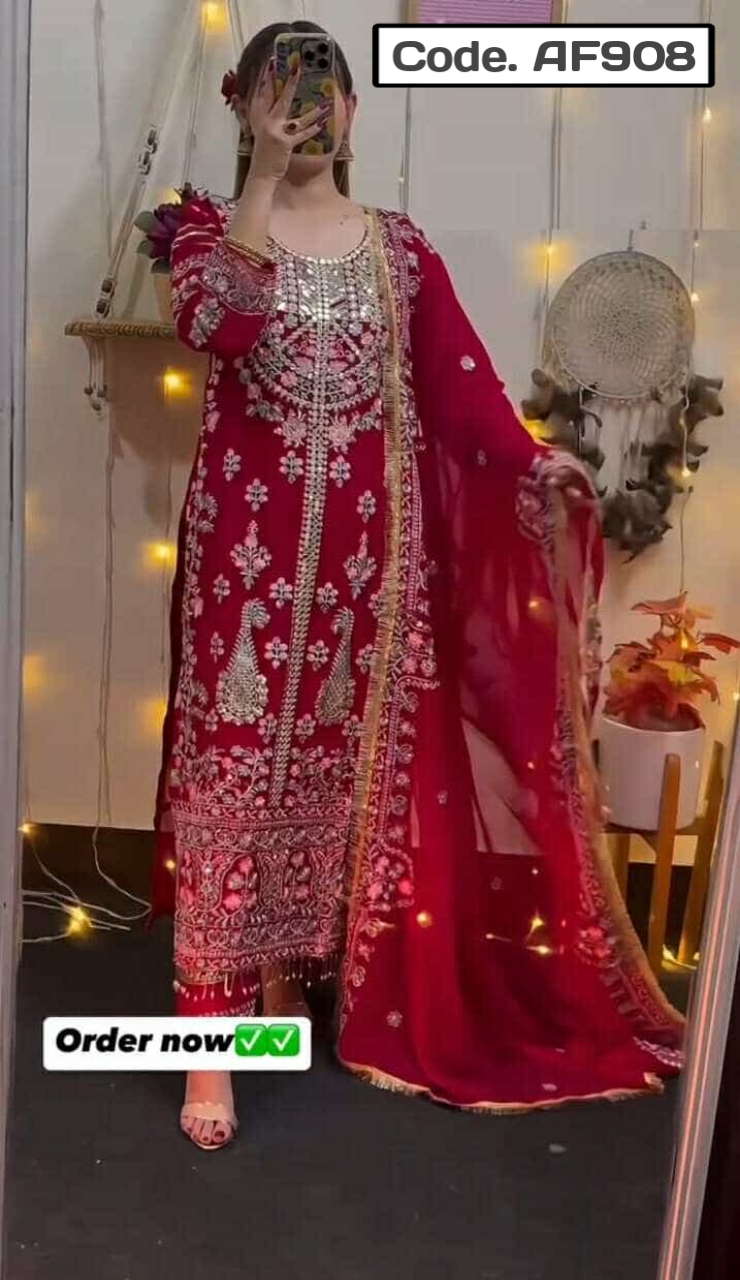 Georgeette Designer secuence Embroidery Salwar kameez Code.AF908