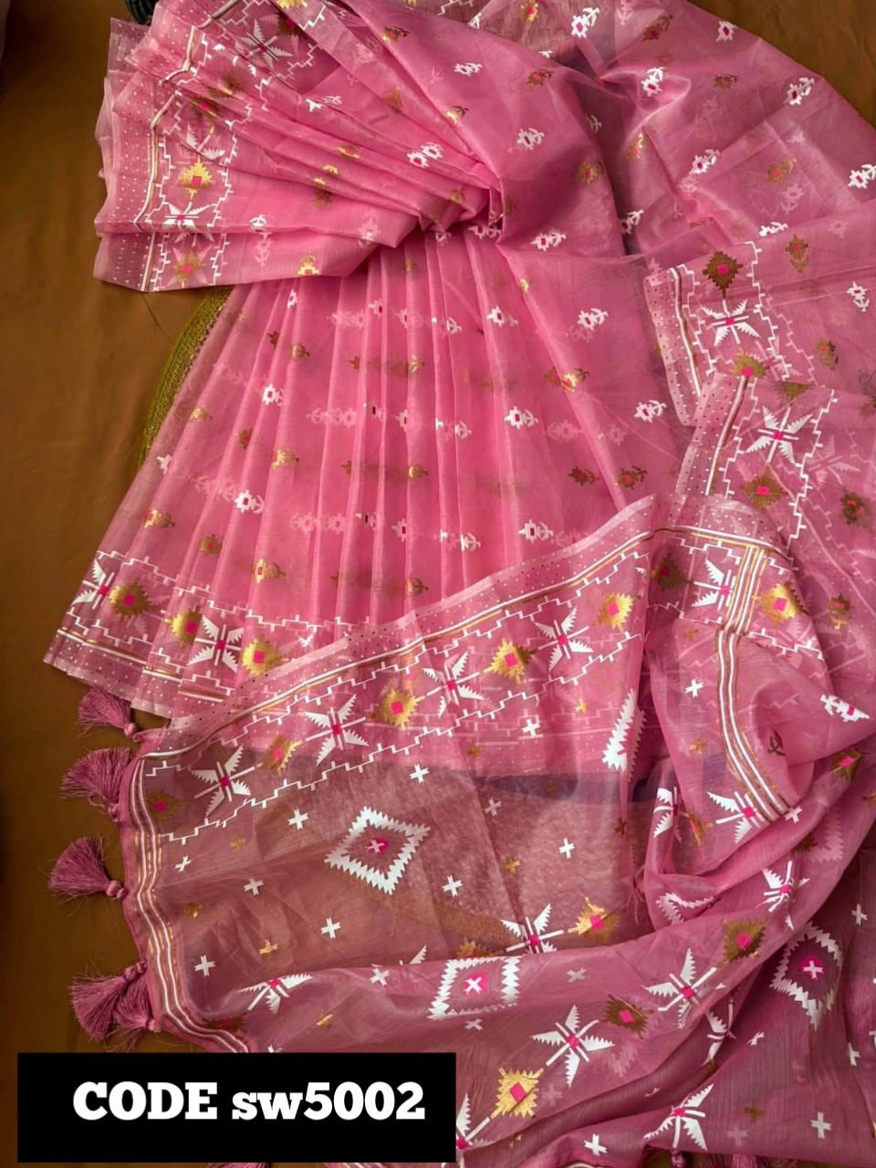 Original half silk screen print saree code sw5002