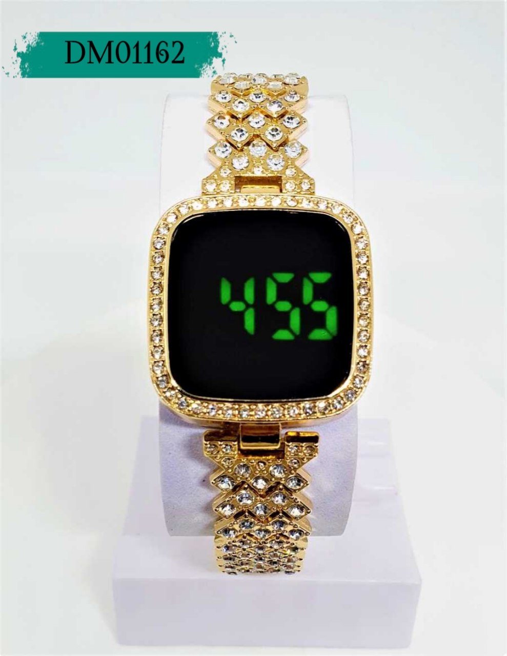 New Trend Fashion Steel Chain Diamond Women Watch Full Diamond Touch Screen LED Water Diamond Bracelet Watch (Golden)  Code.DM01162