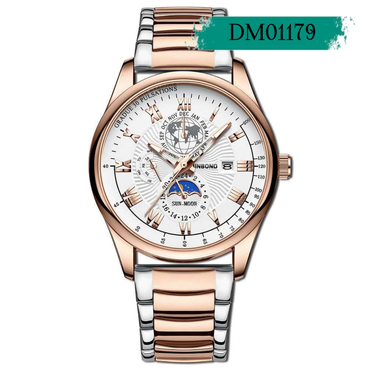 BINBOND B3982 New Style Silver Men Quartz Watch Authentic Stainless Steel Band Date Display Dials Decoration Watch
