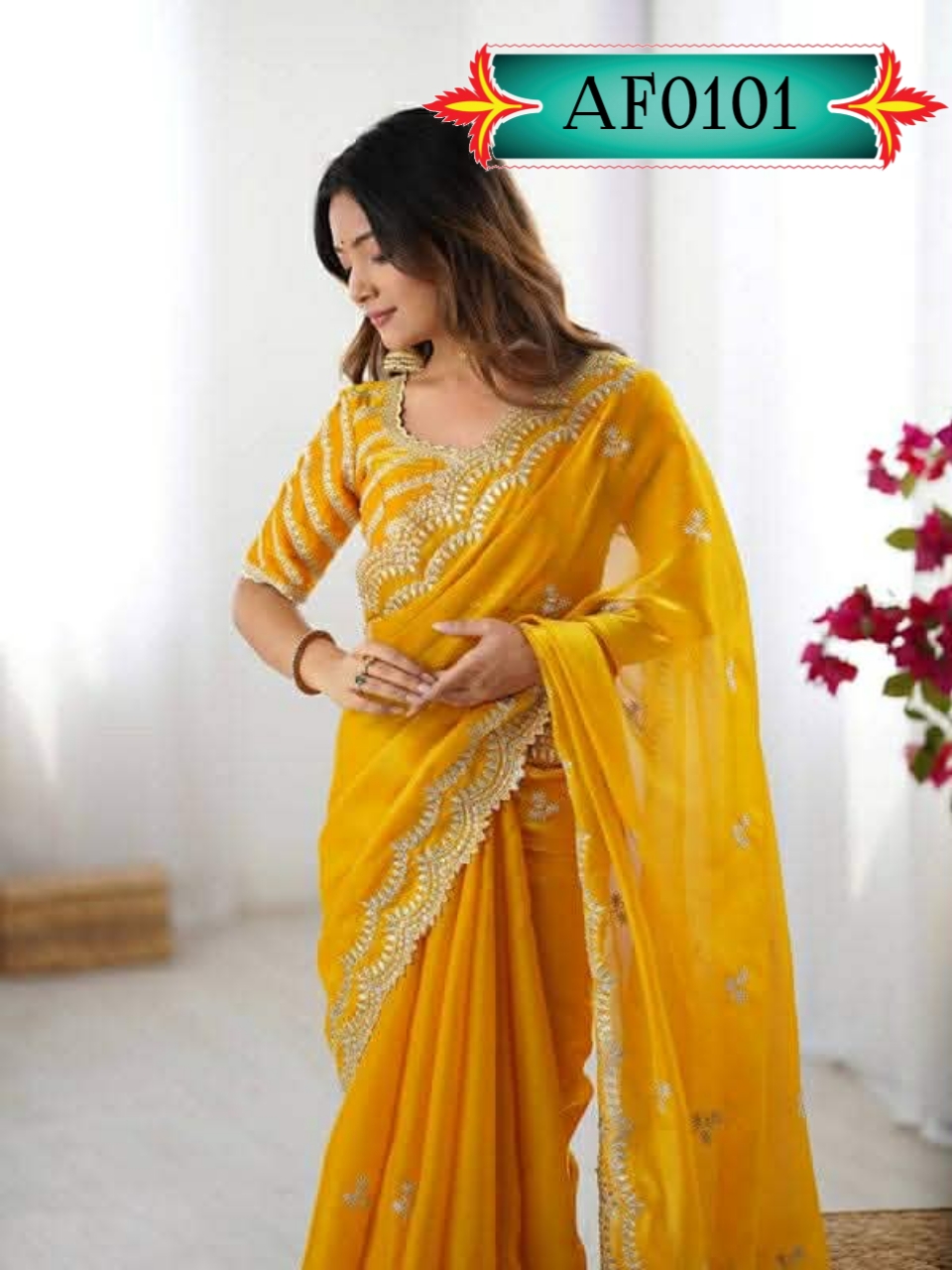 ইন্ডিয়ান জেমিচু ফ্যাব্রিক এমব্রয়ডারি কাজ করা Code. AF0101