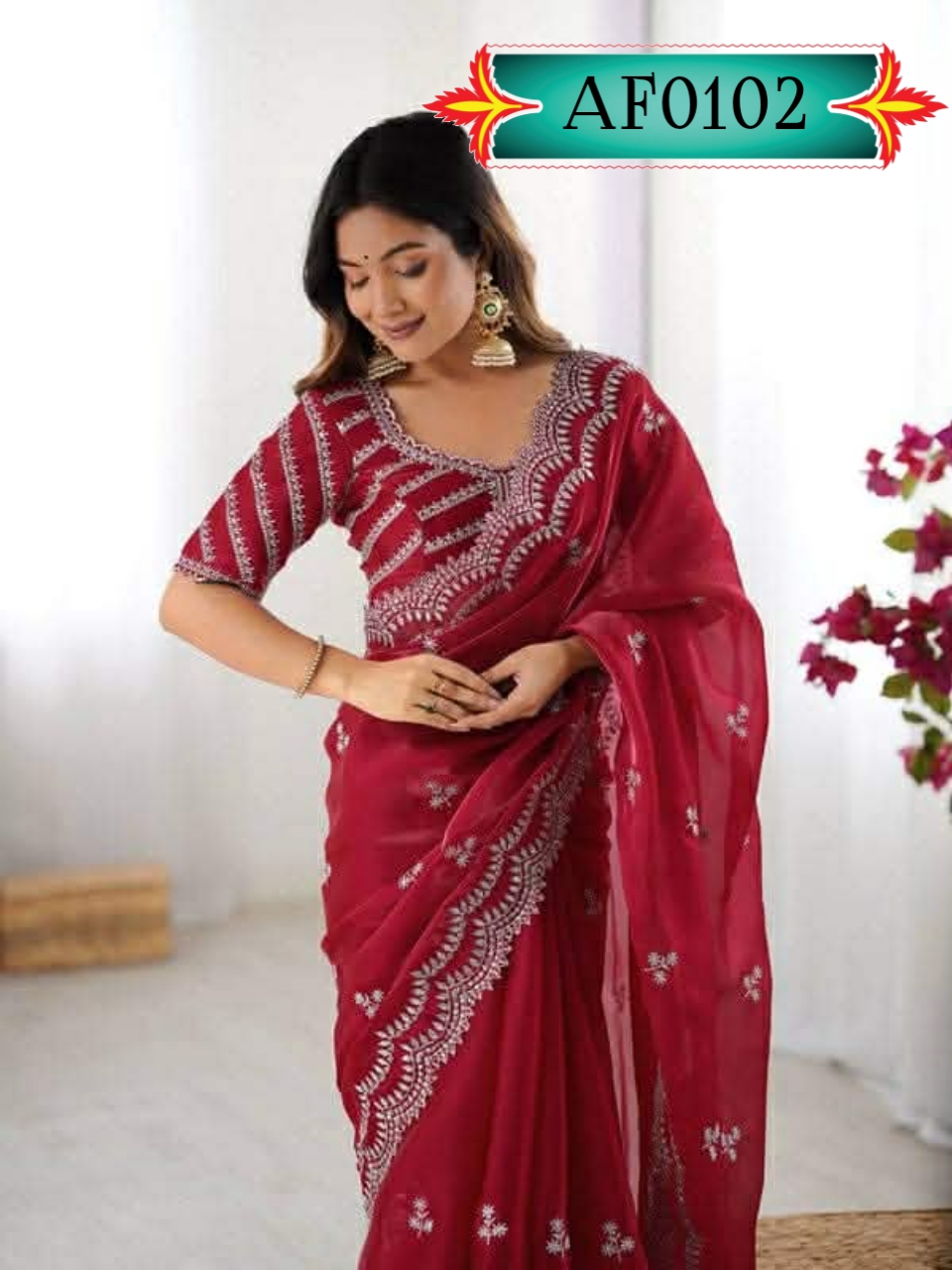 ইন্ডিয়ান জেমিচু ফ্যাব্রিক এমব্রয়ডারি কাজ করা Code. AF0102