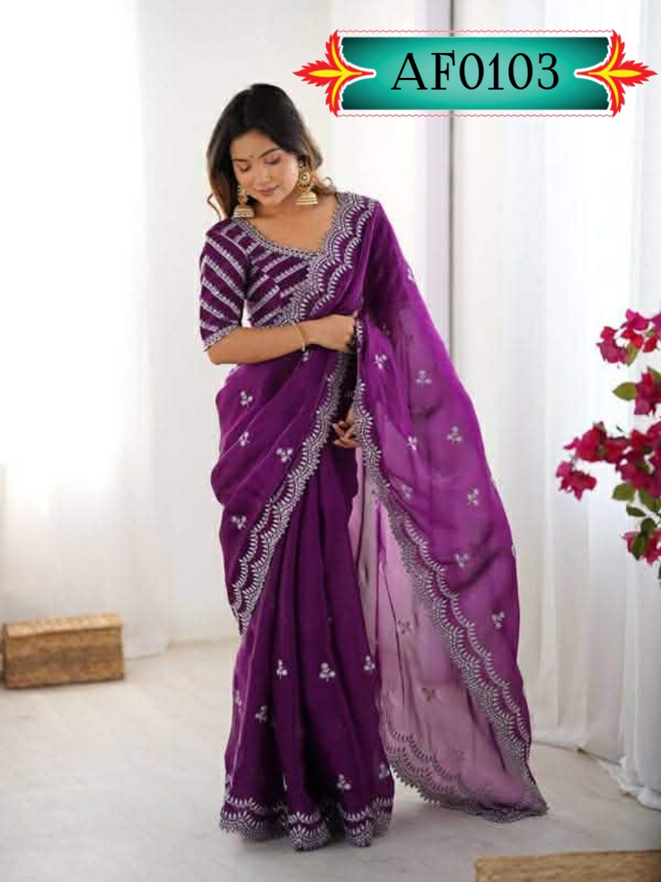 ইন্ডিয়ান জেমিচু ফ্যাব্রিক এমব্রয়ডারি কাজ করা Code. AF0103