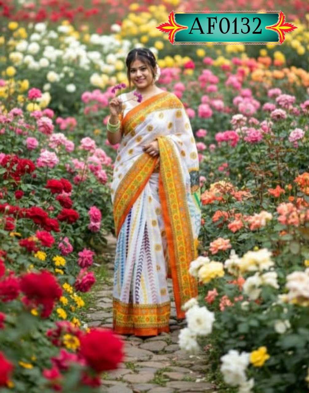 উন্নত মানের হাফ সিল্ক শাড়ি স্কিন প্রিন্টের কাজ করা Code. AF0132