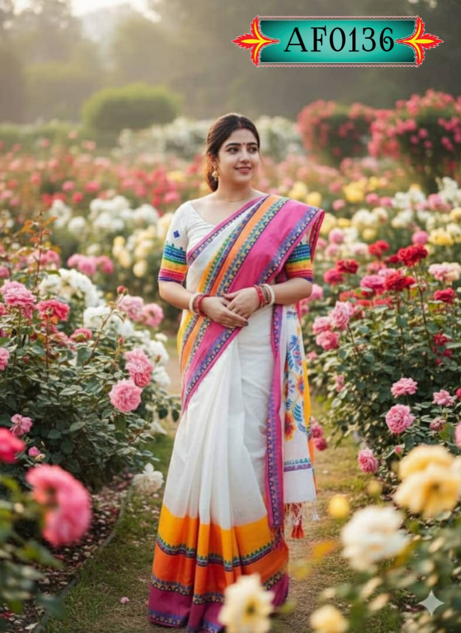 উন্নত মানের হাফ সিল্ক শাড়ি স্কিন প্রিন্টের কাজ করা Code. AF0135