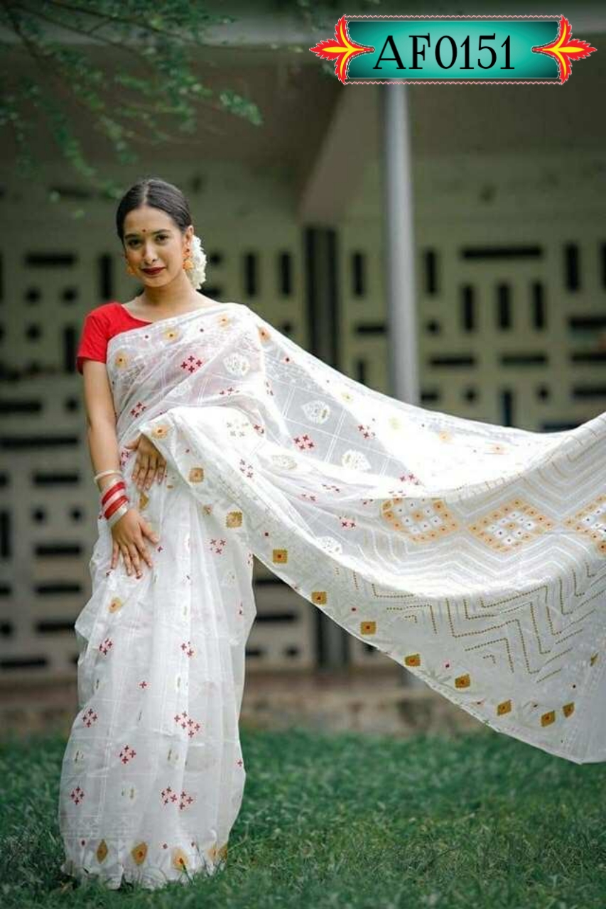 উন্নত মানের হাফ সিল্ক শাড়ি শাড়িতে স্কিন প্রিন্টের কাজ করা  Code. AF0151