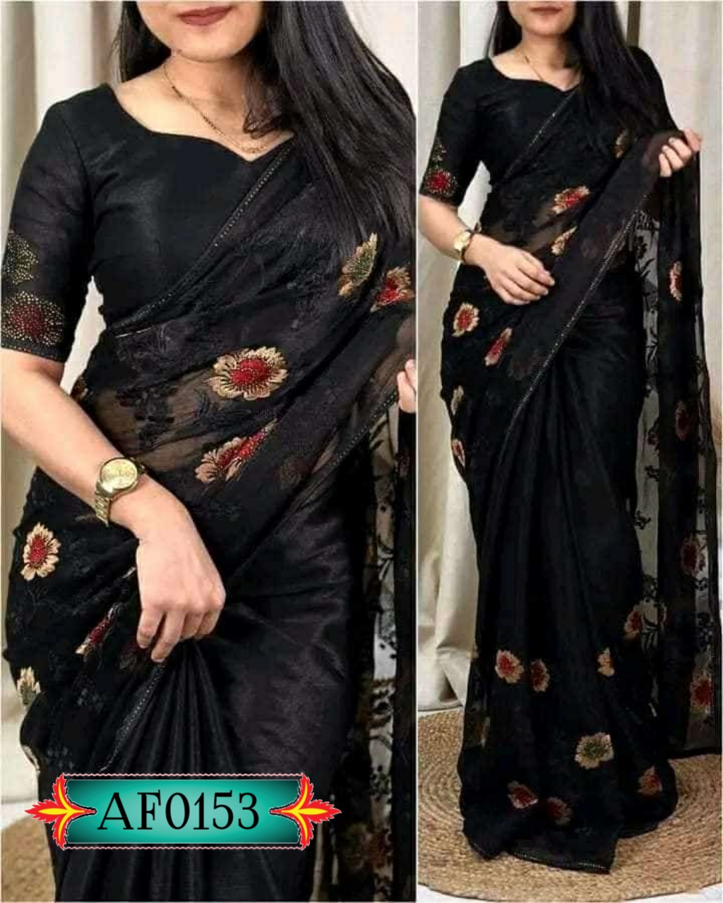 Pure jorjet with digital print saree Code. AF0153