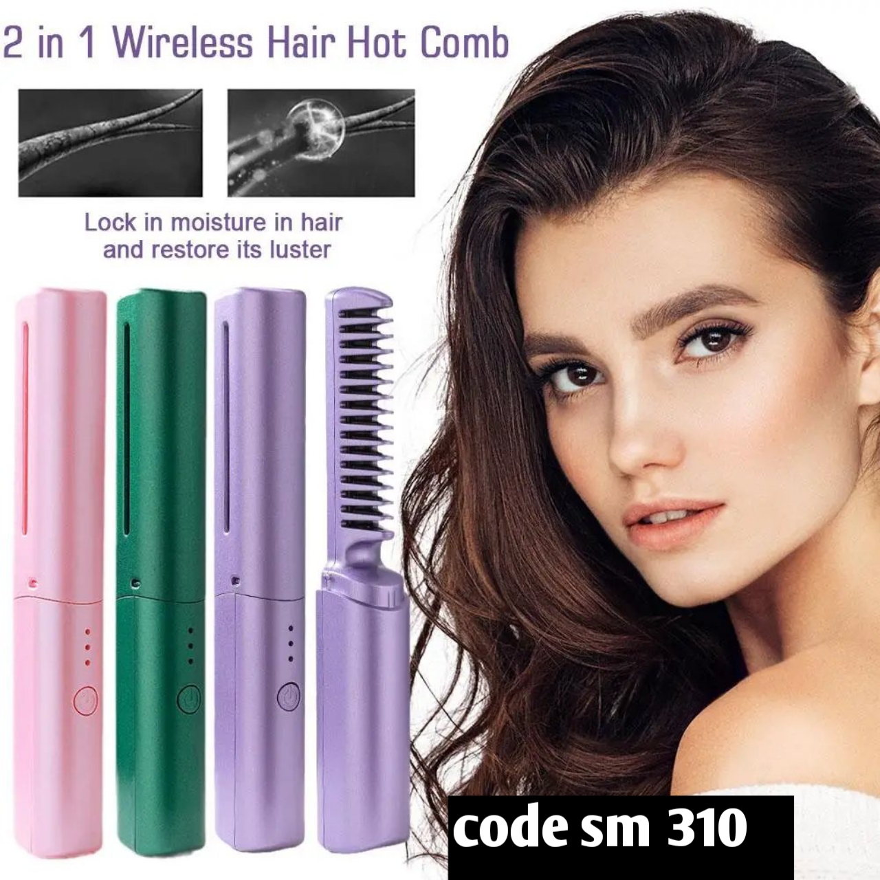 2-in-1 Mini Portable Wireless Straight Hair Comb for Curly Hair & Beard