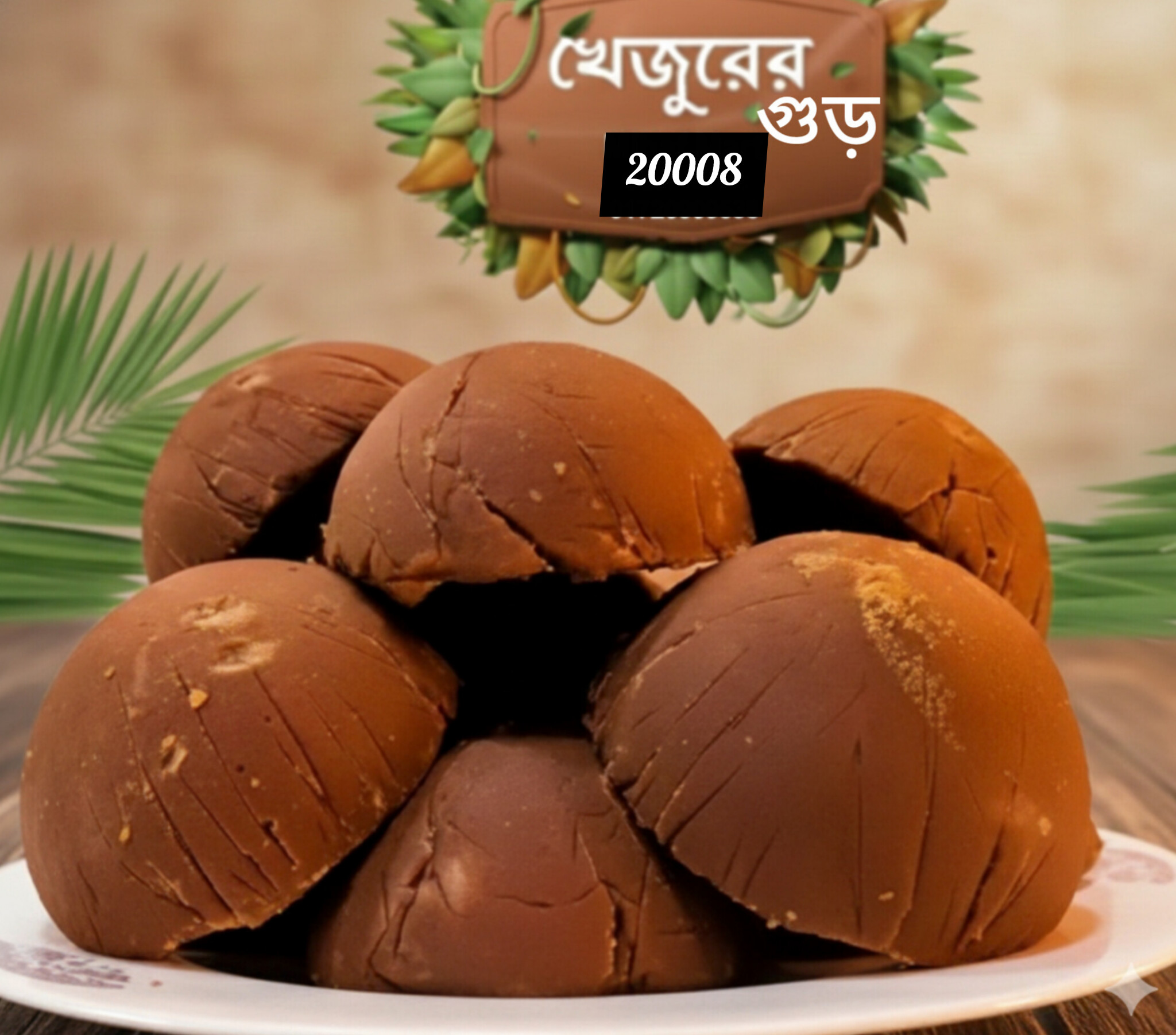 খাঁটি খেজুরের রস থেকে তৈরি প্রাকৃতিক গোল পাটালী গুড় ১ কেজি,code, ২০০০৮