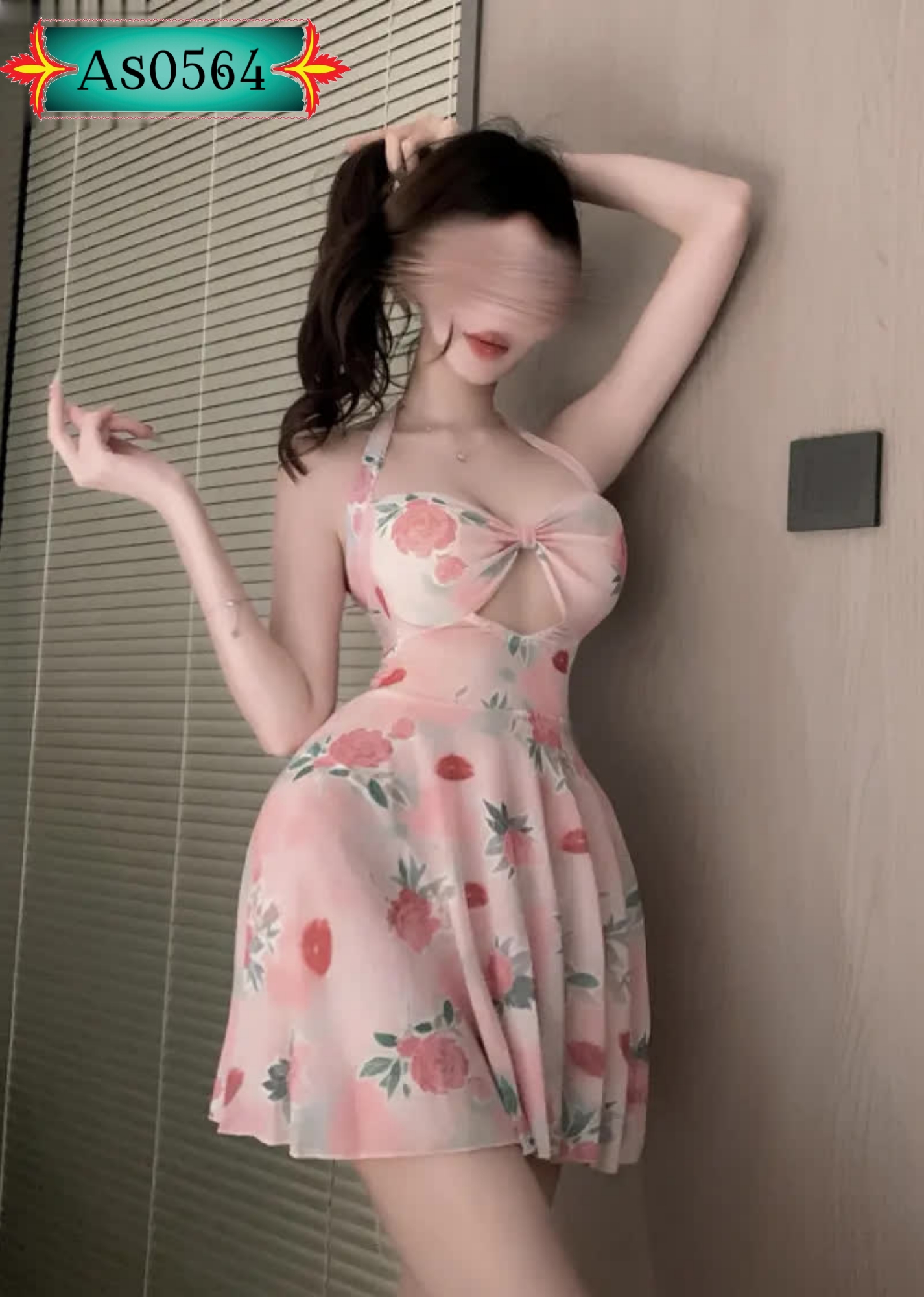 Cute Floral Print Chemise Halter Neck Backless Nightwear Sweet Yet Sexy