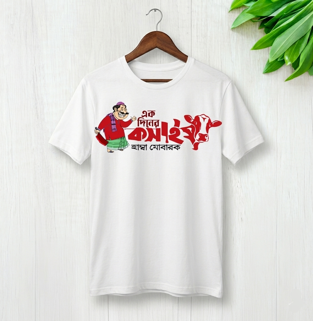 ঈদ-উল-আজহা স্পেশাল বাংলা টাইপোগ্রাফি টি-শার্ট (কোরবানি থিম ডিজাইন)