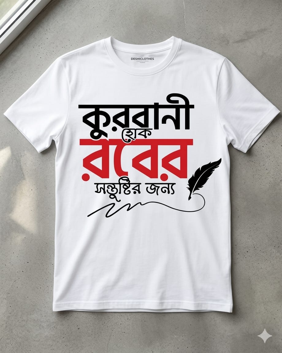 "কুরবানী হোক রবের সন্তুষ্টির জন্য" — ঈদুল আযহা ক্যালিগ্রাফি এডিশন টি-শার্ট