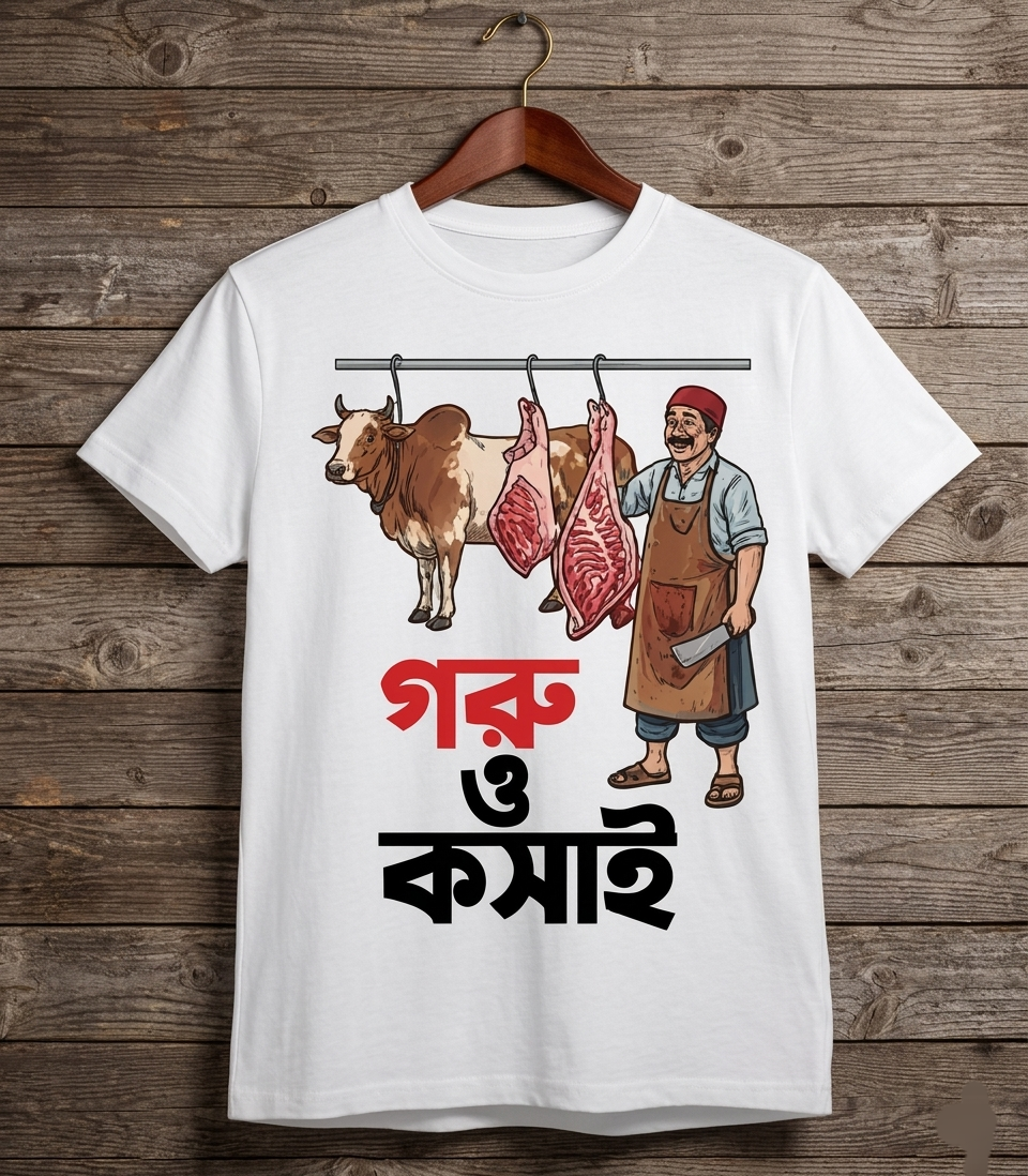 "গরু ও কসাই" — ঈদুল আযহা রিয়েলিস্টিক এডিশন টি-শার্ট